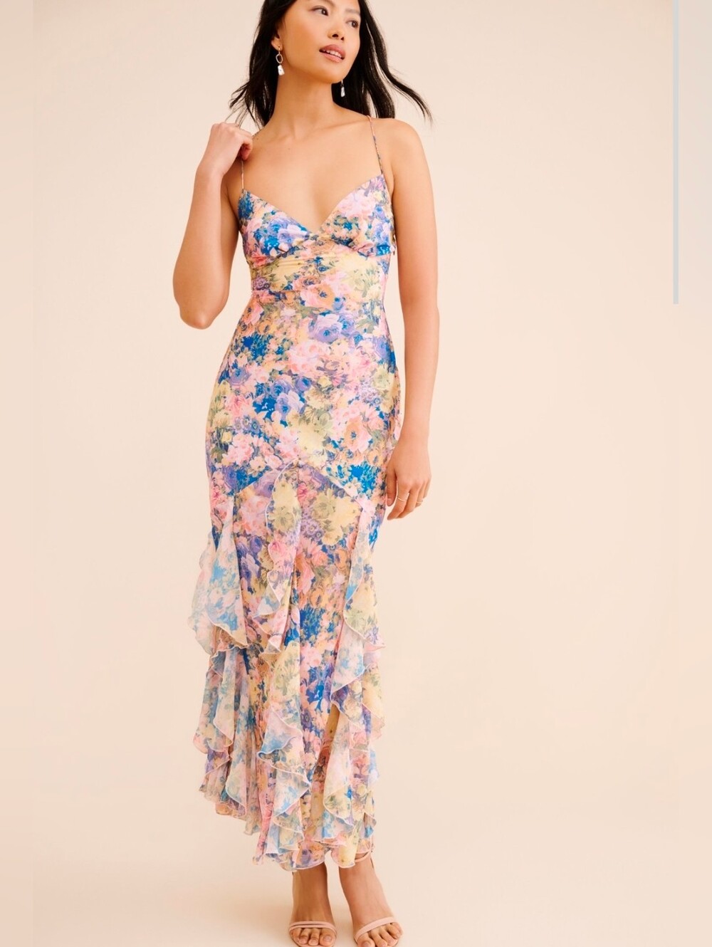 For Love & Lemons Pink Elea Floral Maxi Ruffle Dress - Picture 6 of 13